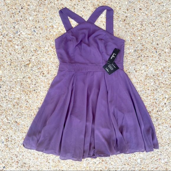 NWT Lulu’s Forevermore Dusty Purple Halter Skater Dress Size M - Picture 1 of 8